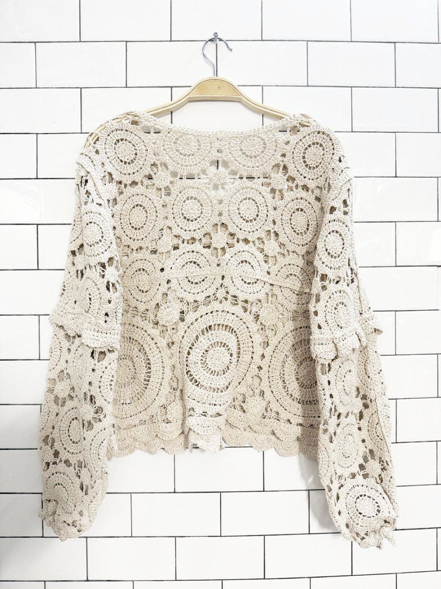 crochet wood button balloon sleeve cardigan - good market thrift store