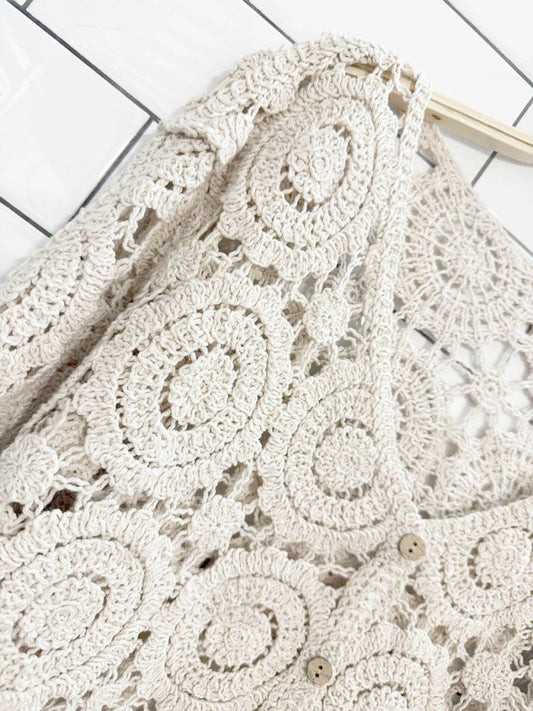 crochet wood button balloon sleeve cardigan - good market thrift store