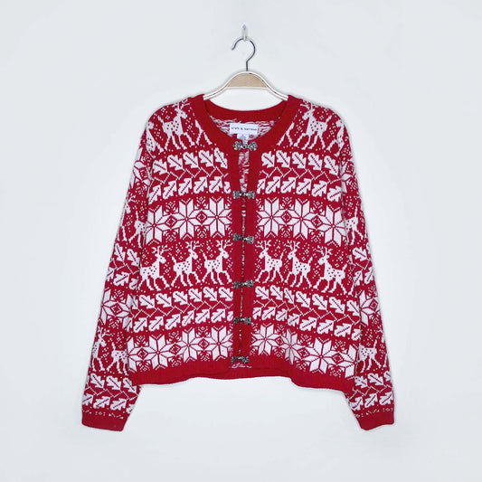 vintage croft & barrow silk-blend holiday reindeer nordic cardigan - size large
