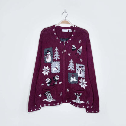 vintage croft & barrow embellished holiday cardigan - size large