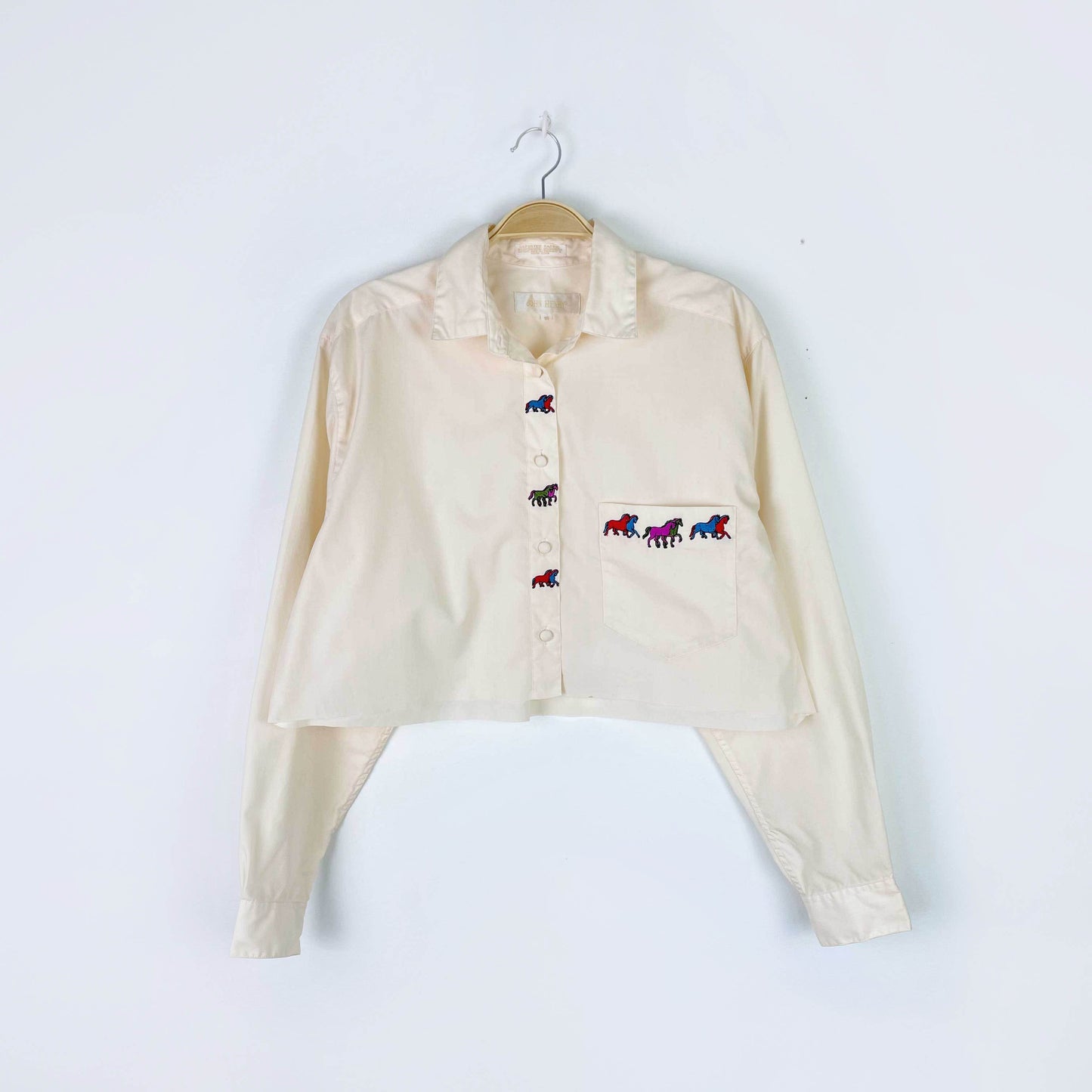 vintage john henry embroidered horses crop shirt