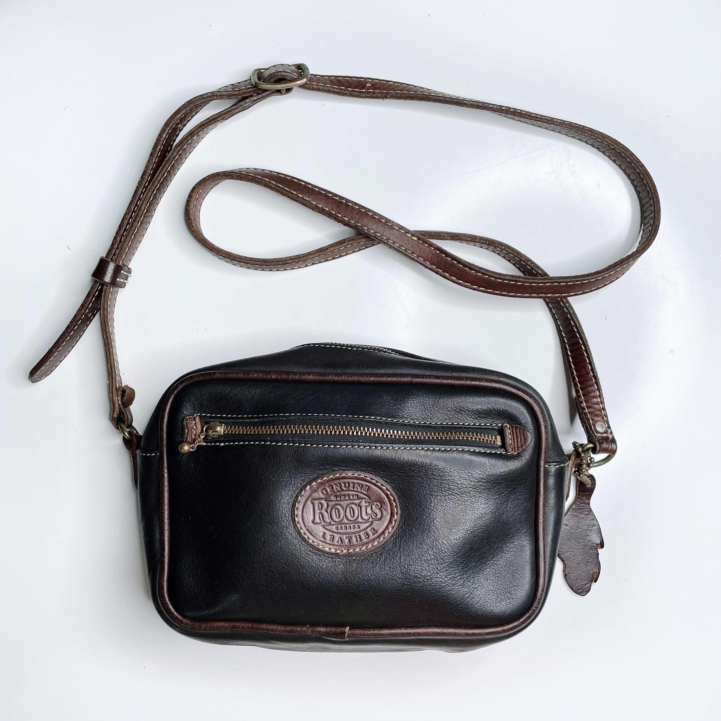 vintage 90s roots leather two-tone crossbody bag
