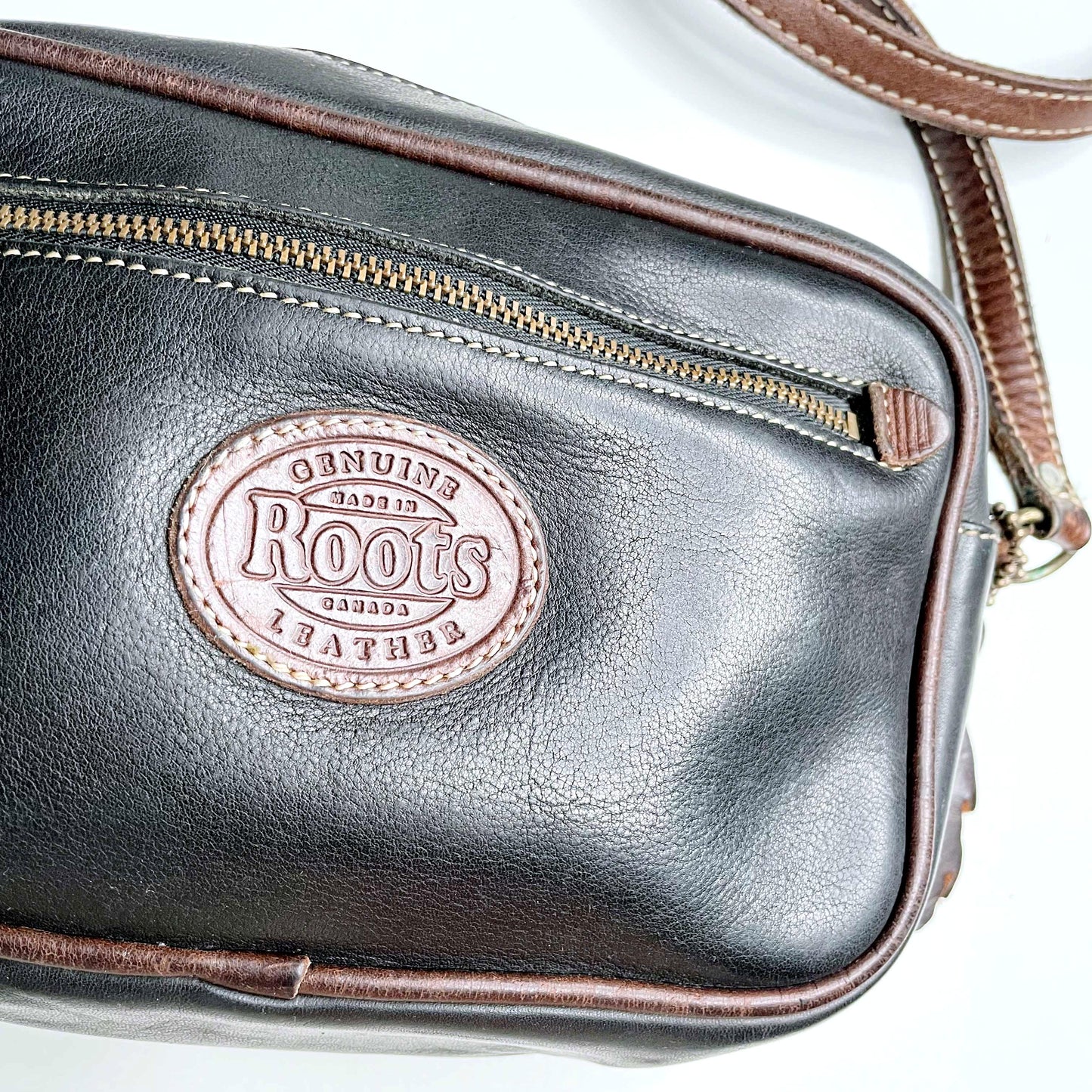 vintage 90s roots leather two-tone crossbody bag