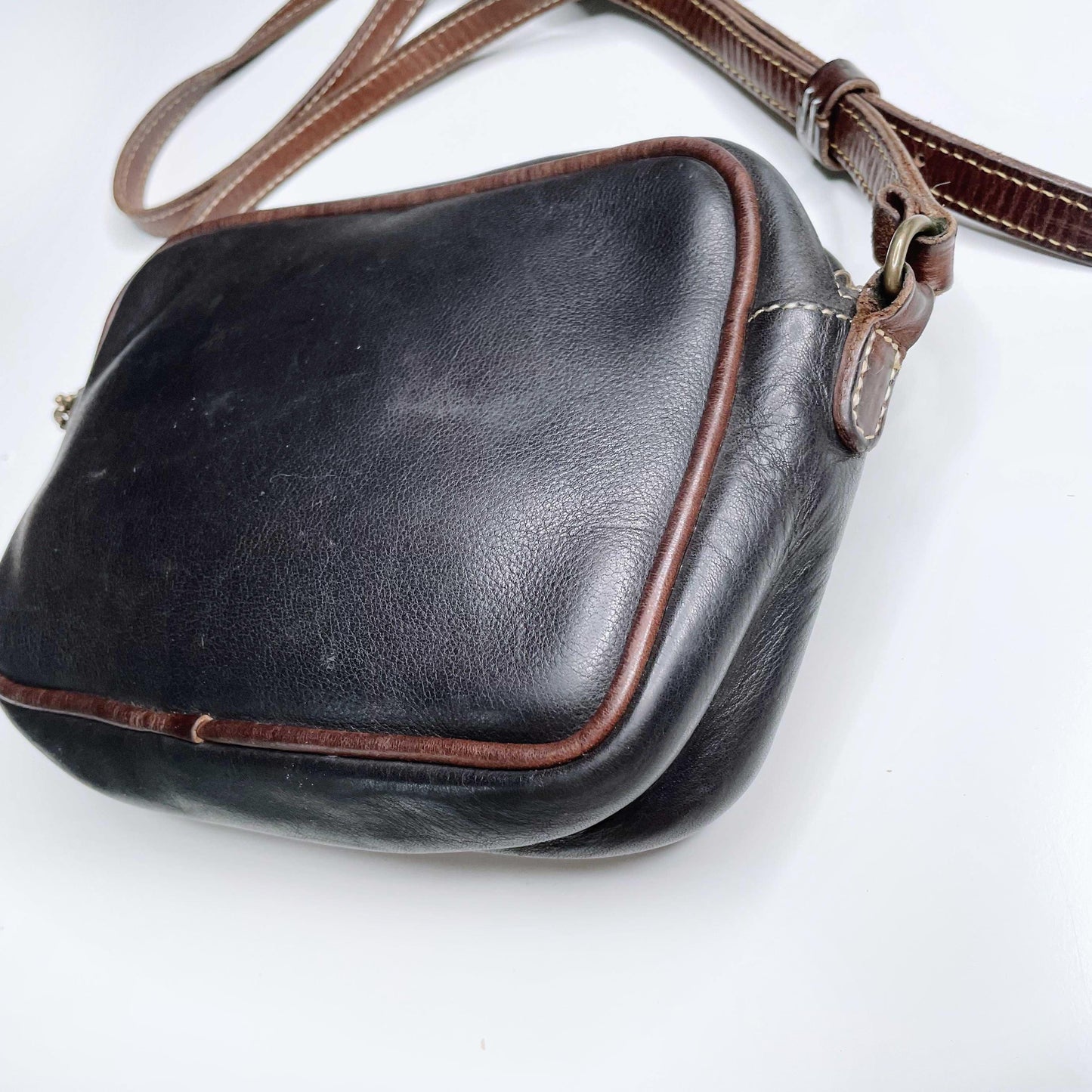 vintage 90s roots leather two-tone crossbody bag