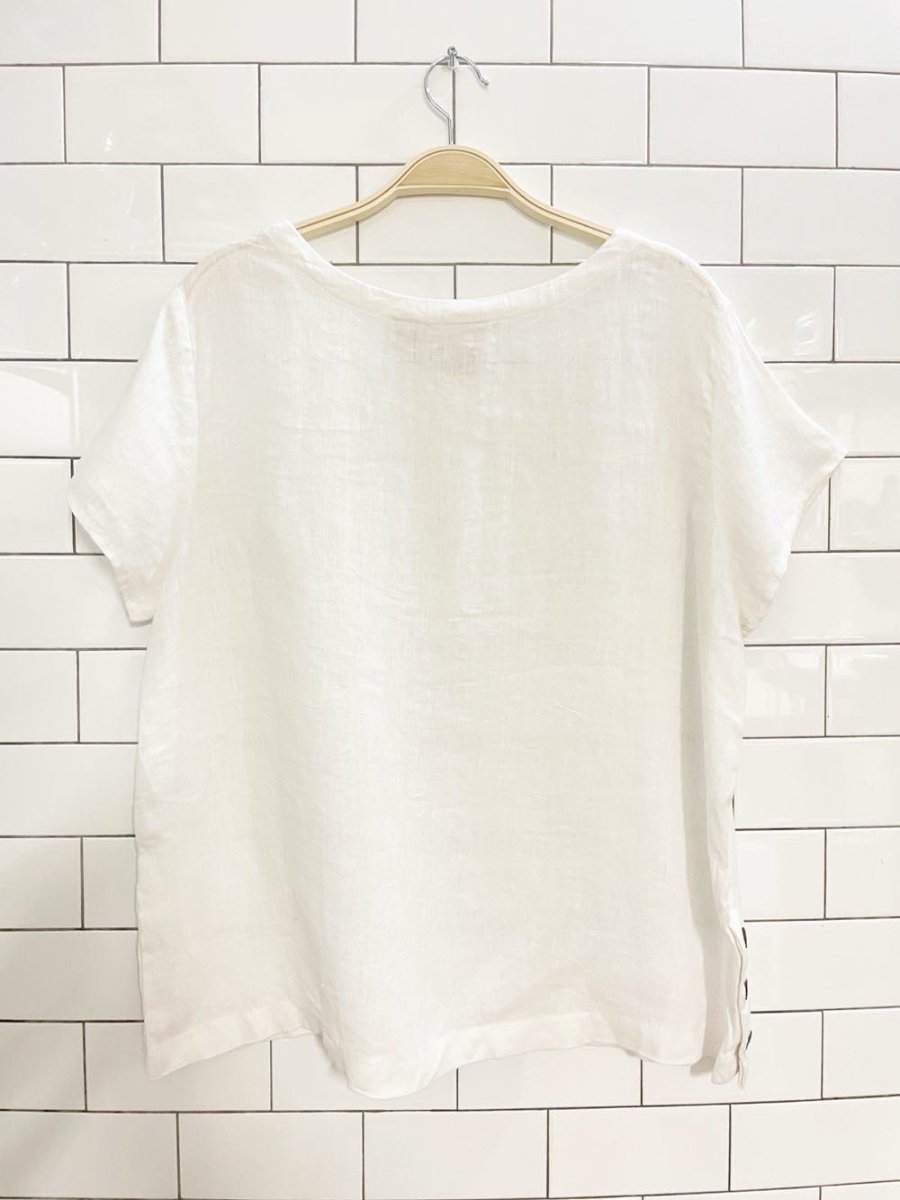 cynthia rowley 100% linen button side boxy tee - good market thrift store