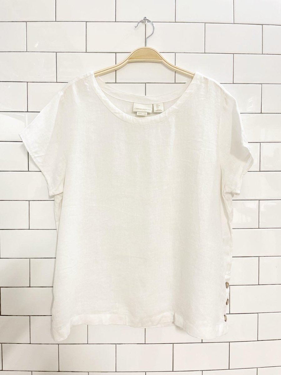 cynthia rowley 100% linen button side boxy tee - good market thrift store