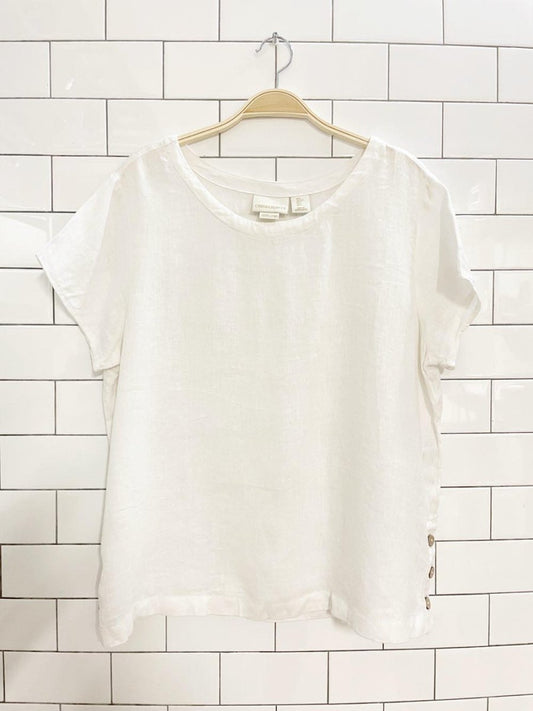 cynthia rowley 100% linen button side boxy tee - good market thrift store
