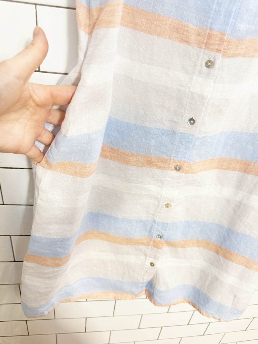 cynthia rowley 100% linen striped sleeveless shirt midi dress - good market thrift store