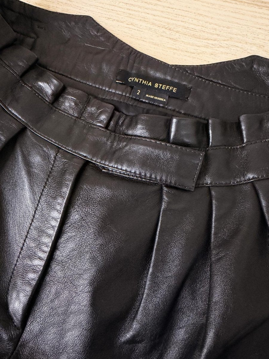 cynthia steffe butter leather pleated trouser shorts | lambskin - good market thrift store