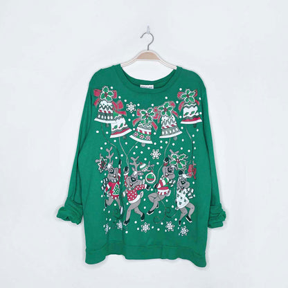 vintage jenna lane ny dancing reindeer graphic holiday crew - size medium