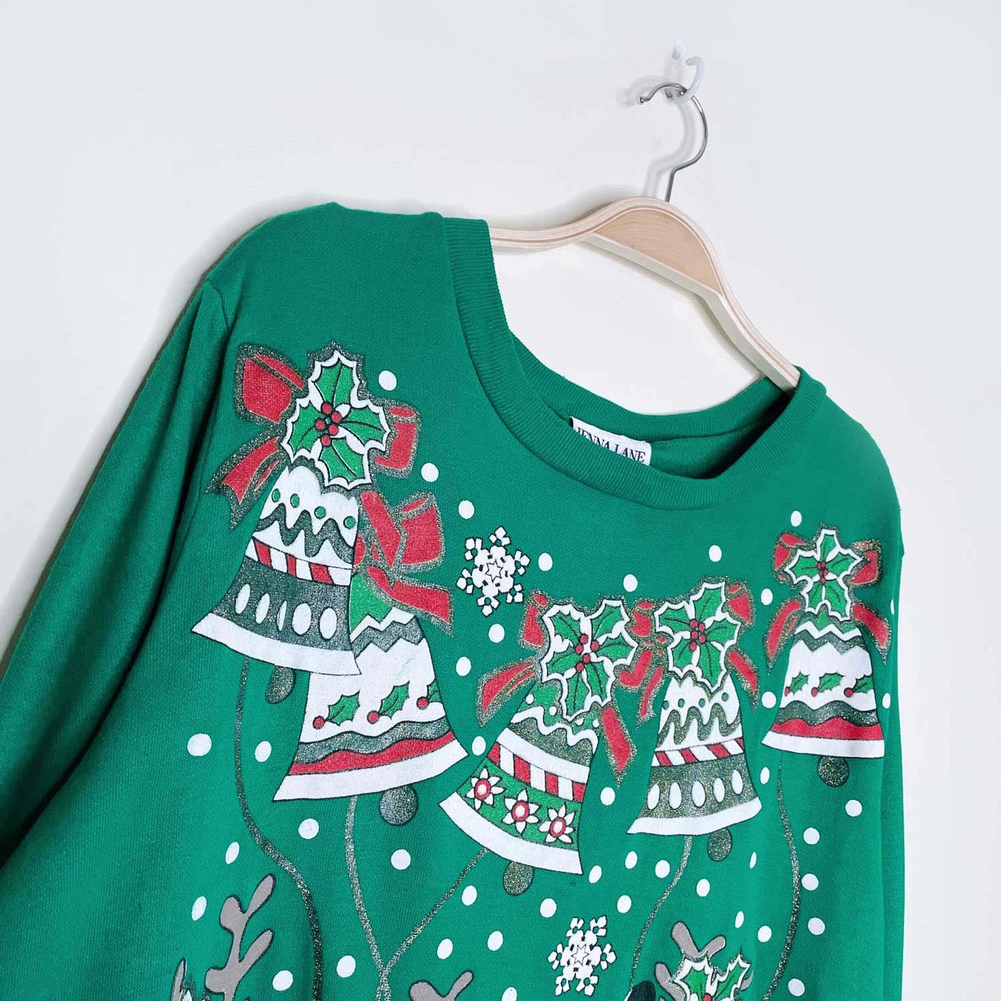 vintage jenna lane ny dancing reindeer graphic holiday crew - size medium