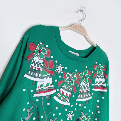 vintage jenna lane ny dancing reindeer graphic holiday crew - size medium