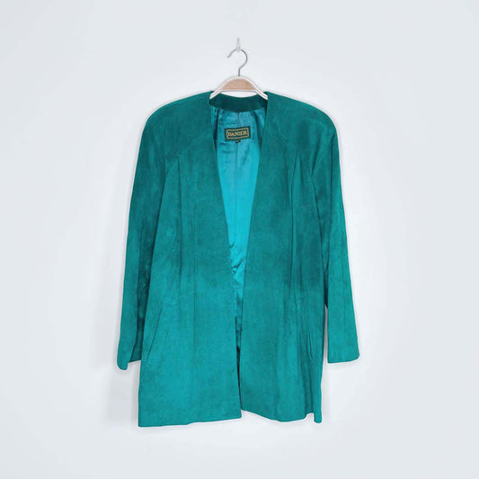 vintage danier green suede leather open jacket - size medium