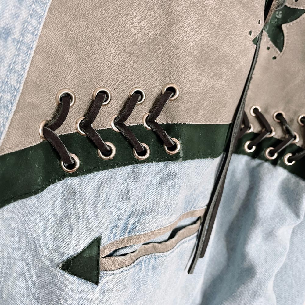 vintage 90s western passion concho + braided trim denim shirt