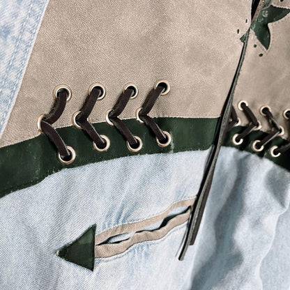 vintage 90s western passion concho + braided trim denim shirt