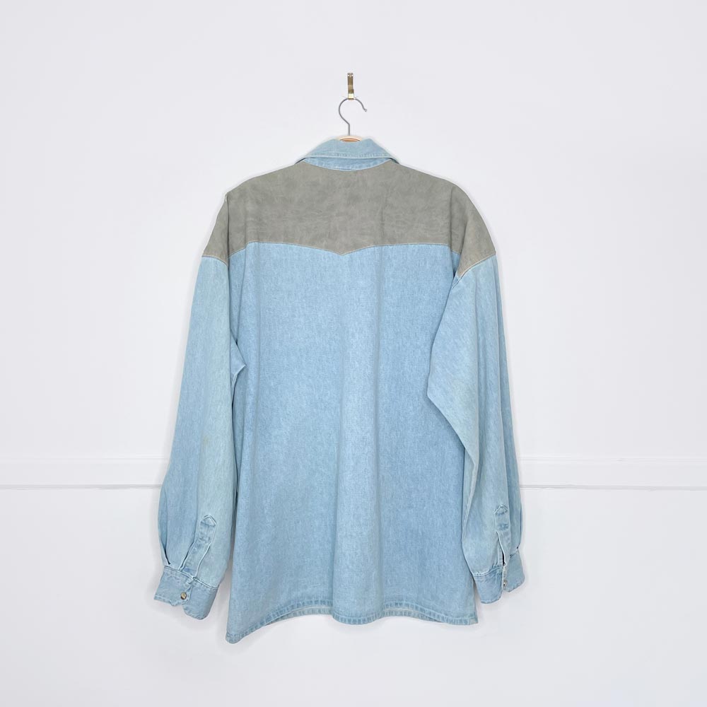 vintage 90s western passion concho + braided trim denim shirt