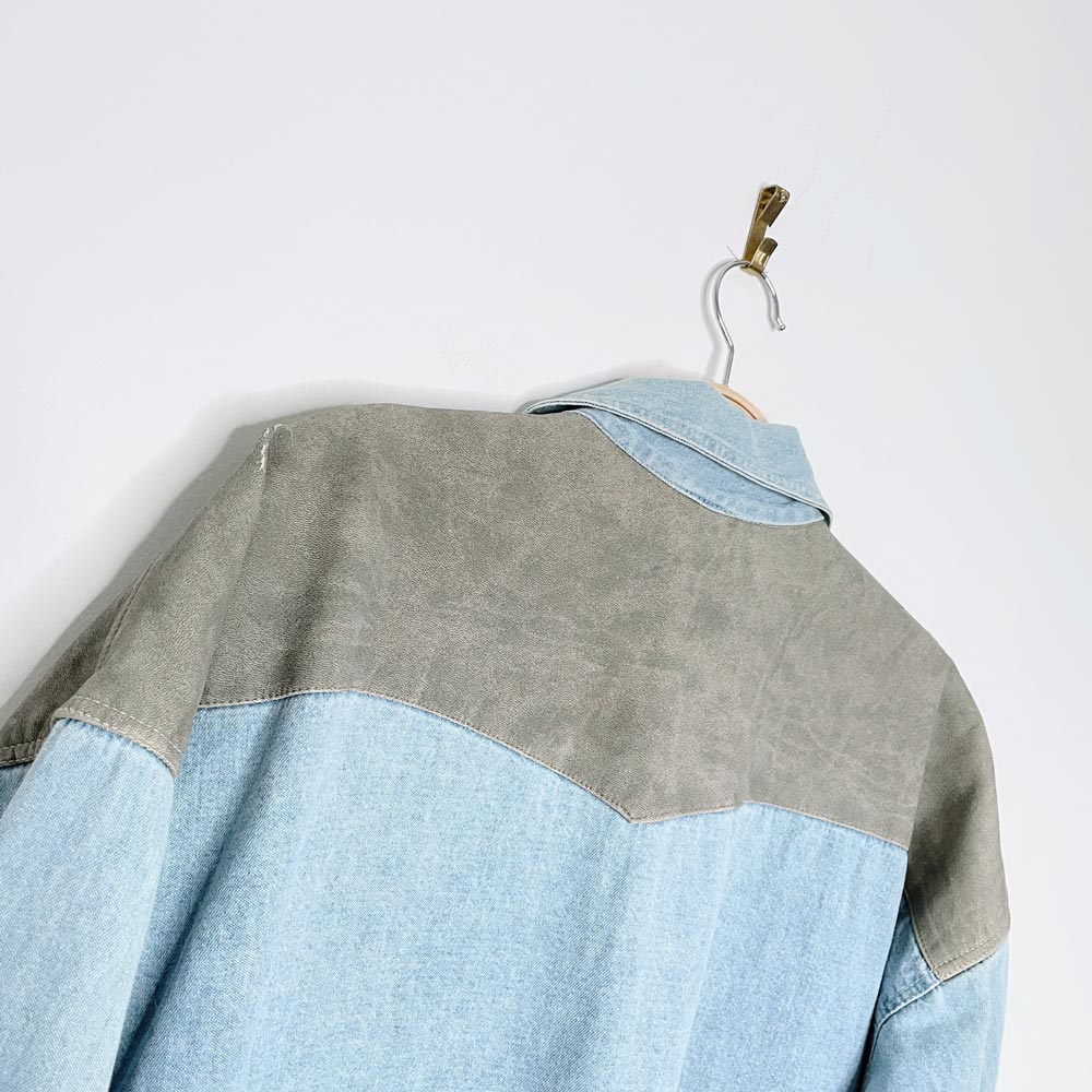 vintage 90s western passion concho + braided trim denim shirt