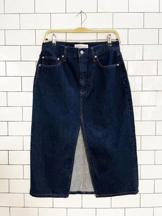 denim forum the 90's halle denim midi skirt | aritzia - good market thrift store