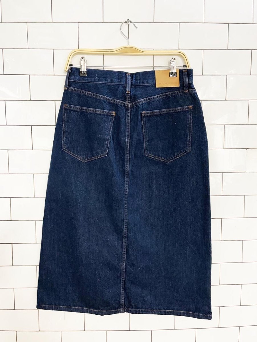 denim forum the 90's halle denim midi skirt | aritzia - good market thrift store