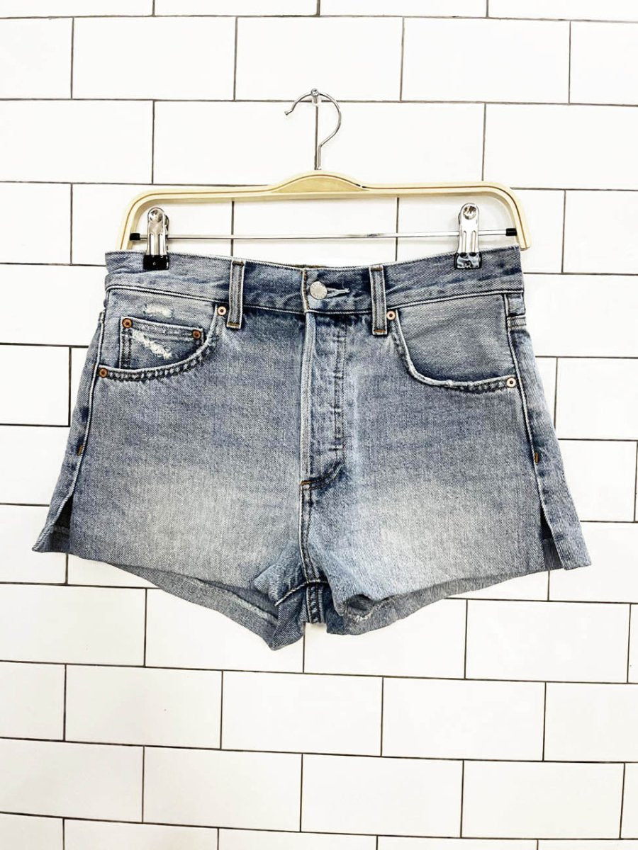 denim forum the ex bf hi-rise micro denim shorts | aritzia - good market thrift store
