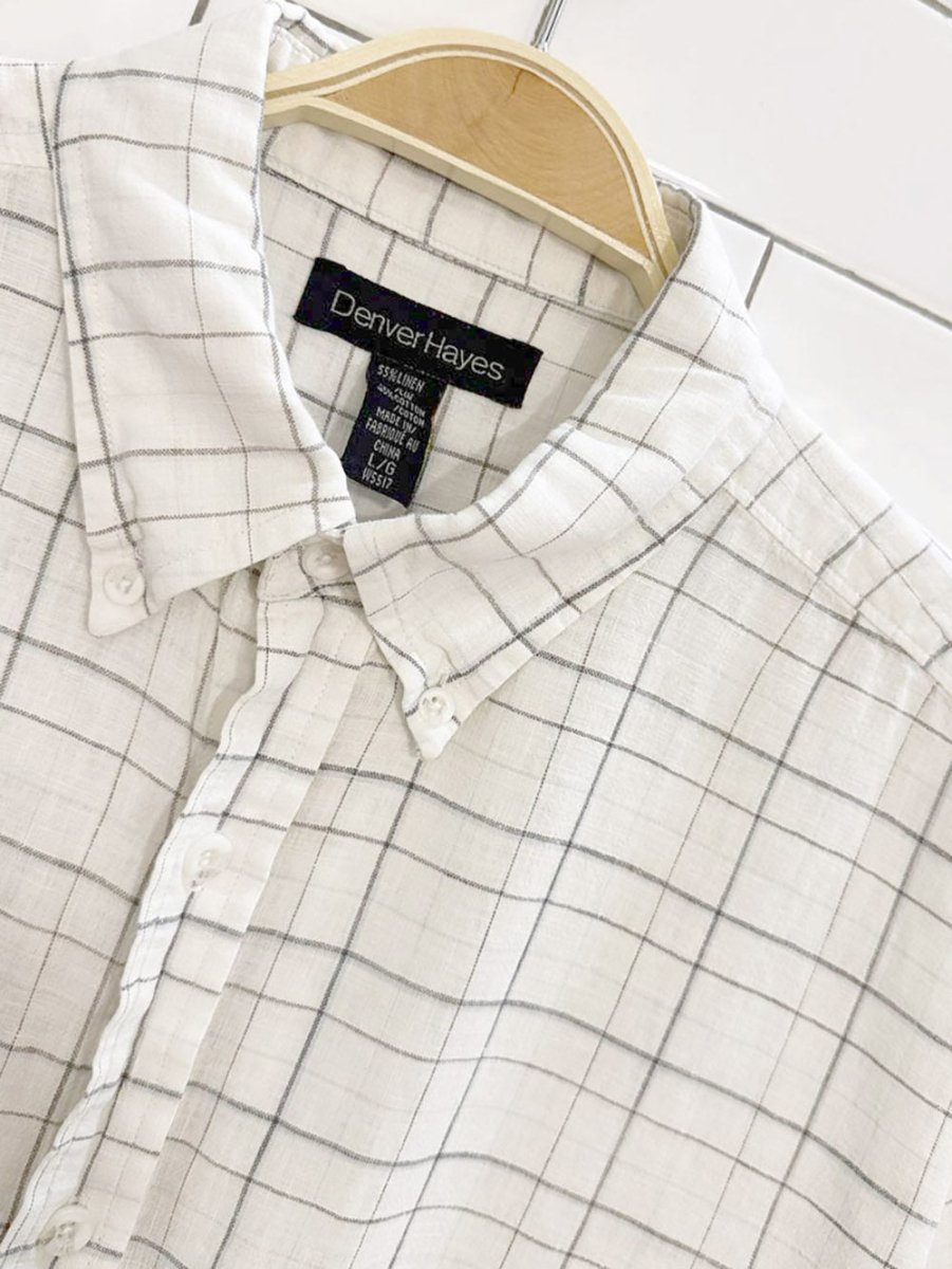 denver hayes linen - blend check full button shirt - good market thrift store