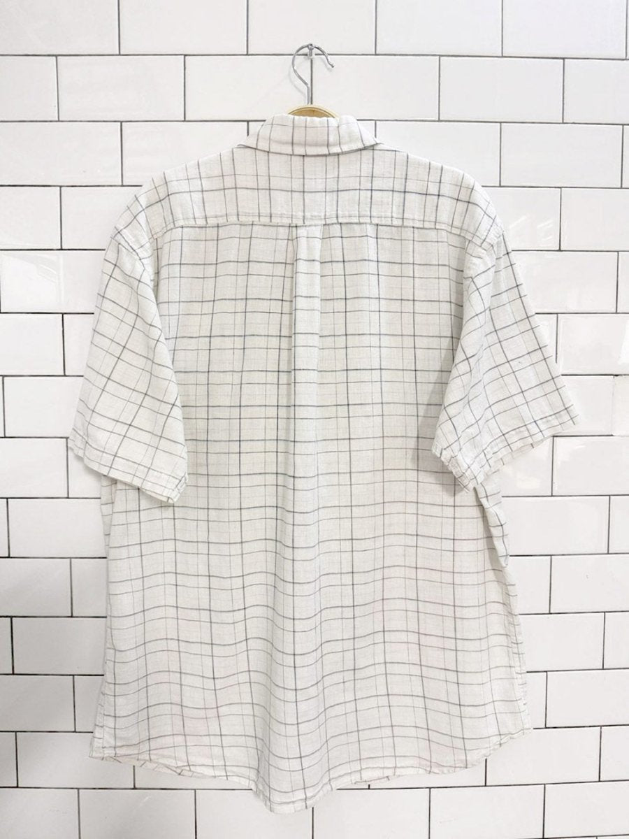 denver hayes linen - blend check full button shirt - good market thrift store