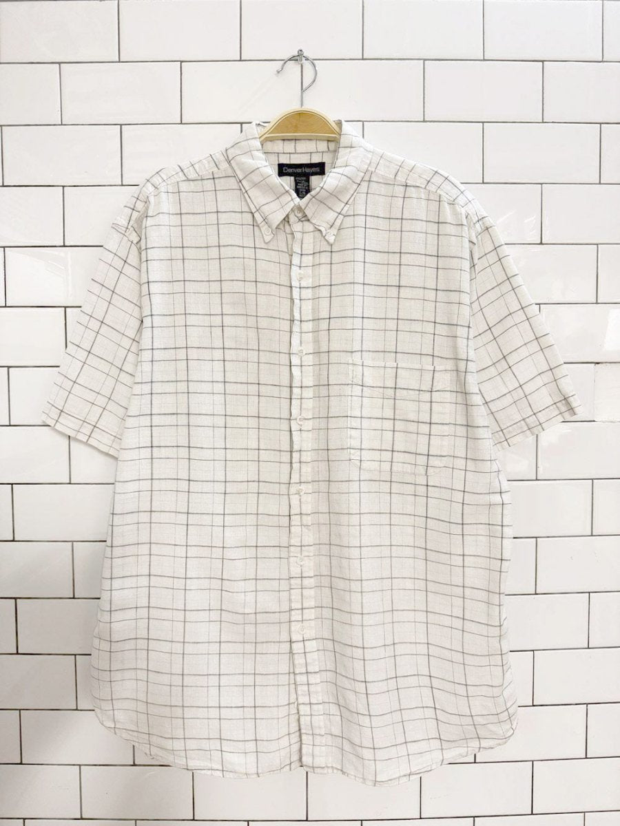 denver hayes linen - blend check full button shirt - good market thrift store