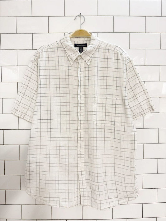 denver hayes linen - blend check full button shirt - good market thrift store