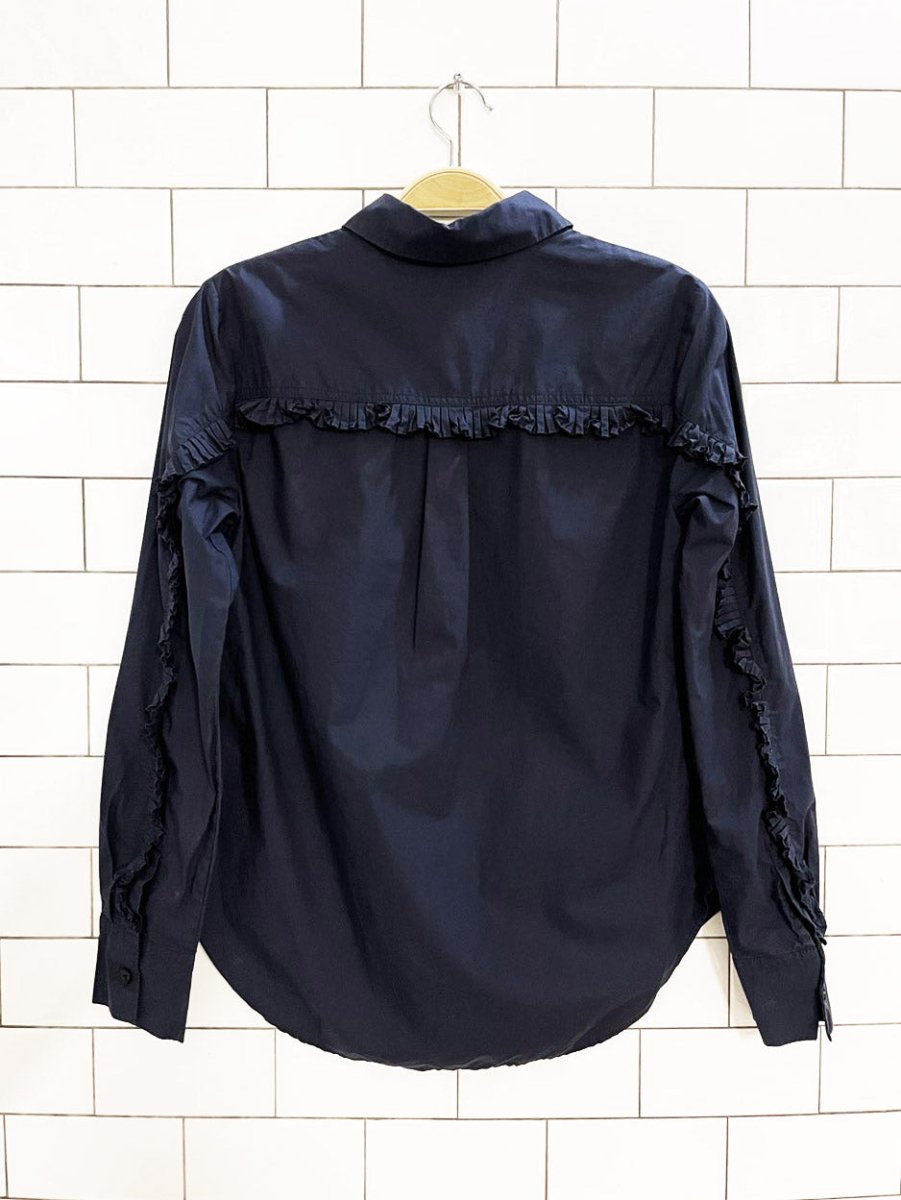 derek lam 10 crosby ruffled poplin cotton full button shirt - good market thrift store