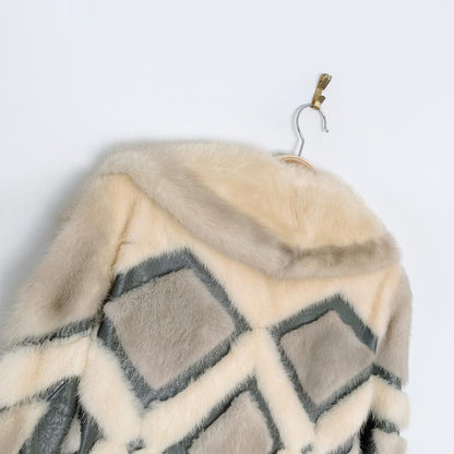 vintage 60s diamond mink + leather open wrap jacket