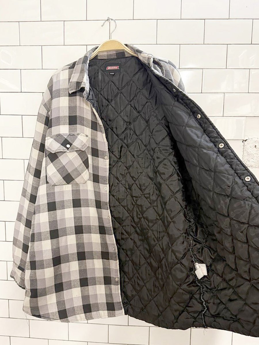 dickies plaid snap button flannel shirt jacket | quilted lining - good market thrift store