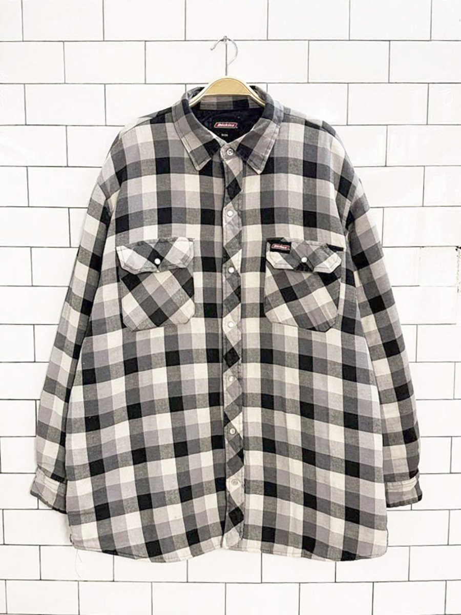 dickies plaid snap button flannel shirt jacket | quilted lining - good market thrift store