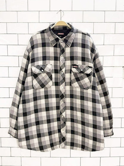 dickies plaid snap button flannel shirt jacket | quilted lining - good market thrift store