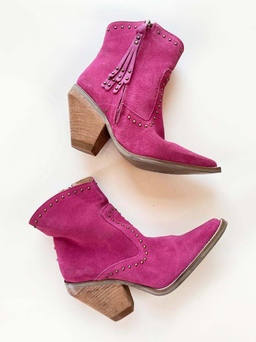 dingo suede studded western heeled boot | classy n sassy - good market thrift store