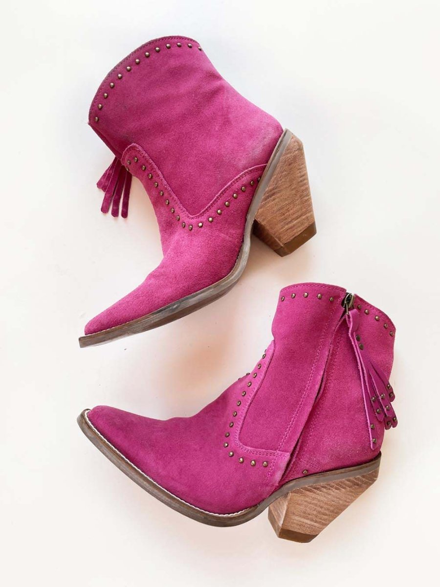 dingo suede studded western heeled boot | classy n sassy - good market thrift store