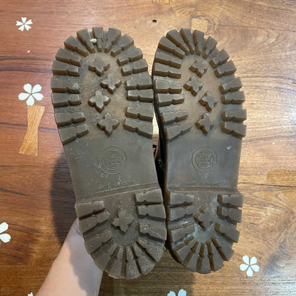 doc martens black patent rainbow stitch boots - size 1