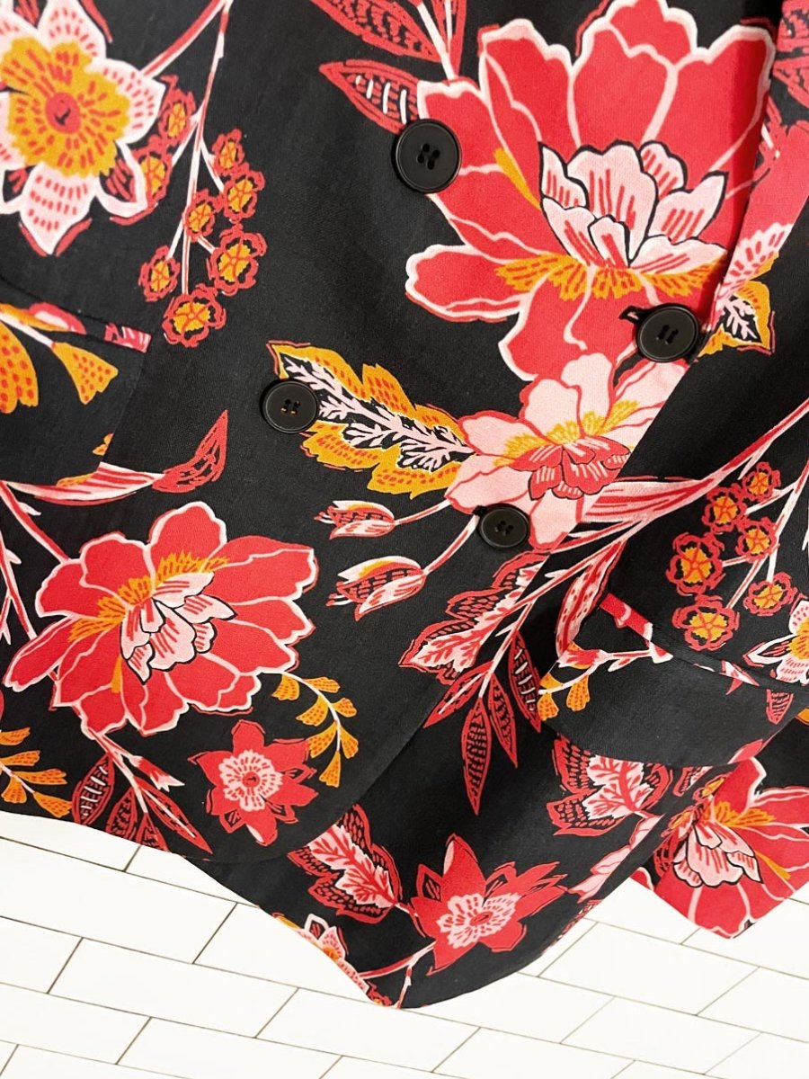 dolan linen - blend floral double breasted blazer | anthropologie - good market thrift store