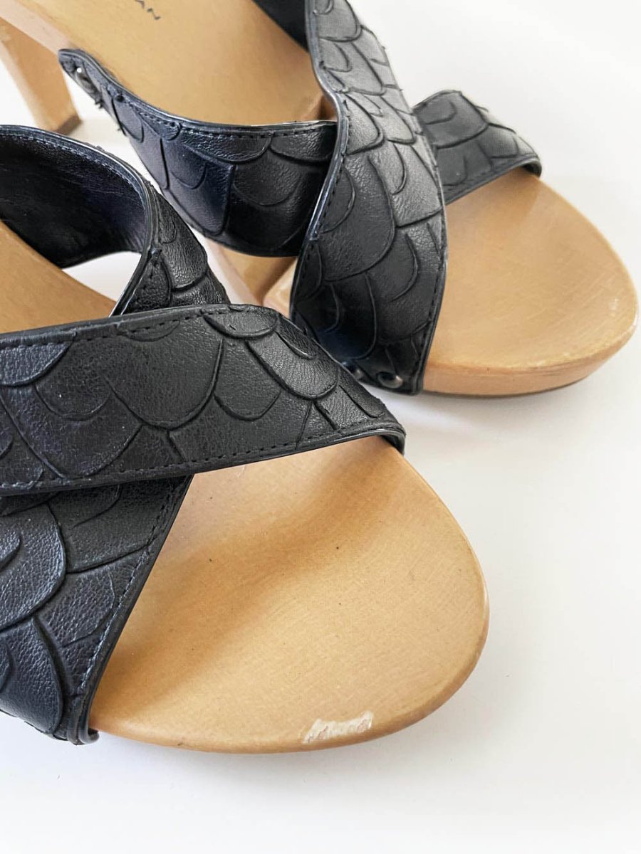 donna karan new york leather wood clog heeled sandals - good market thrift store