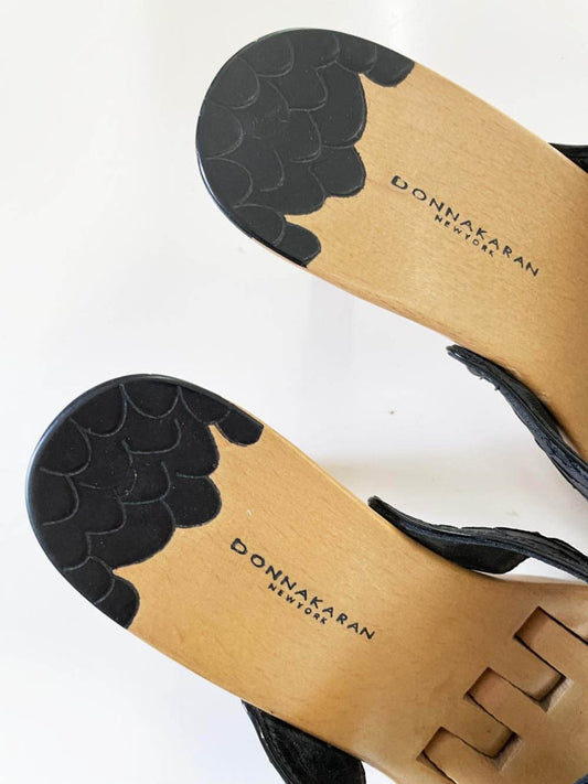 donna karan new york leather wood clog heeled sandals - good market thrift store