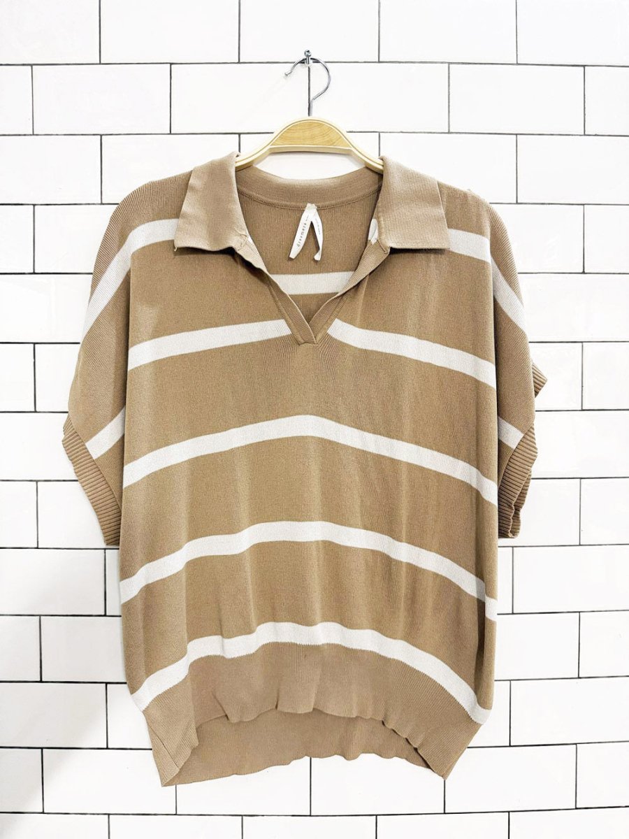 dreamers slouchy striped collared knit top - good market thrift store