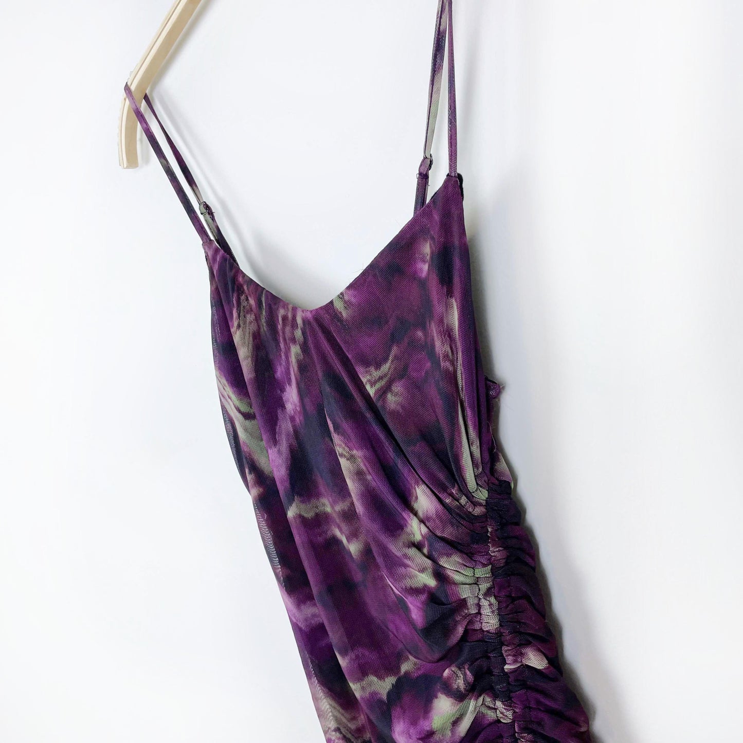 garage sheer tank dress with drawstring ruched side - size small