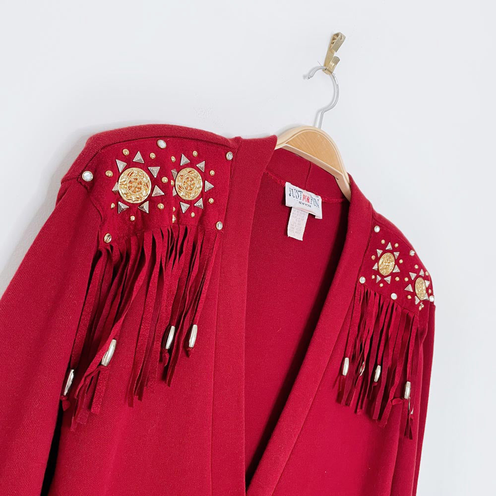 vintage 80s just for fun embellished fringe knit button maxi dress