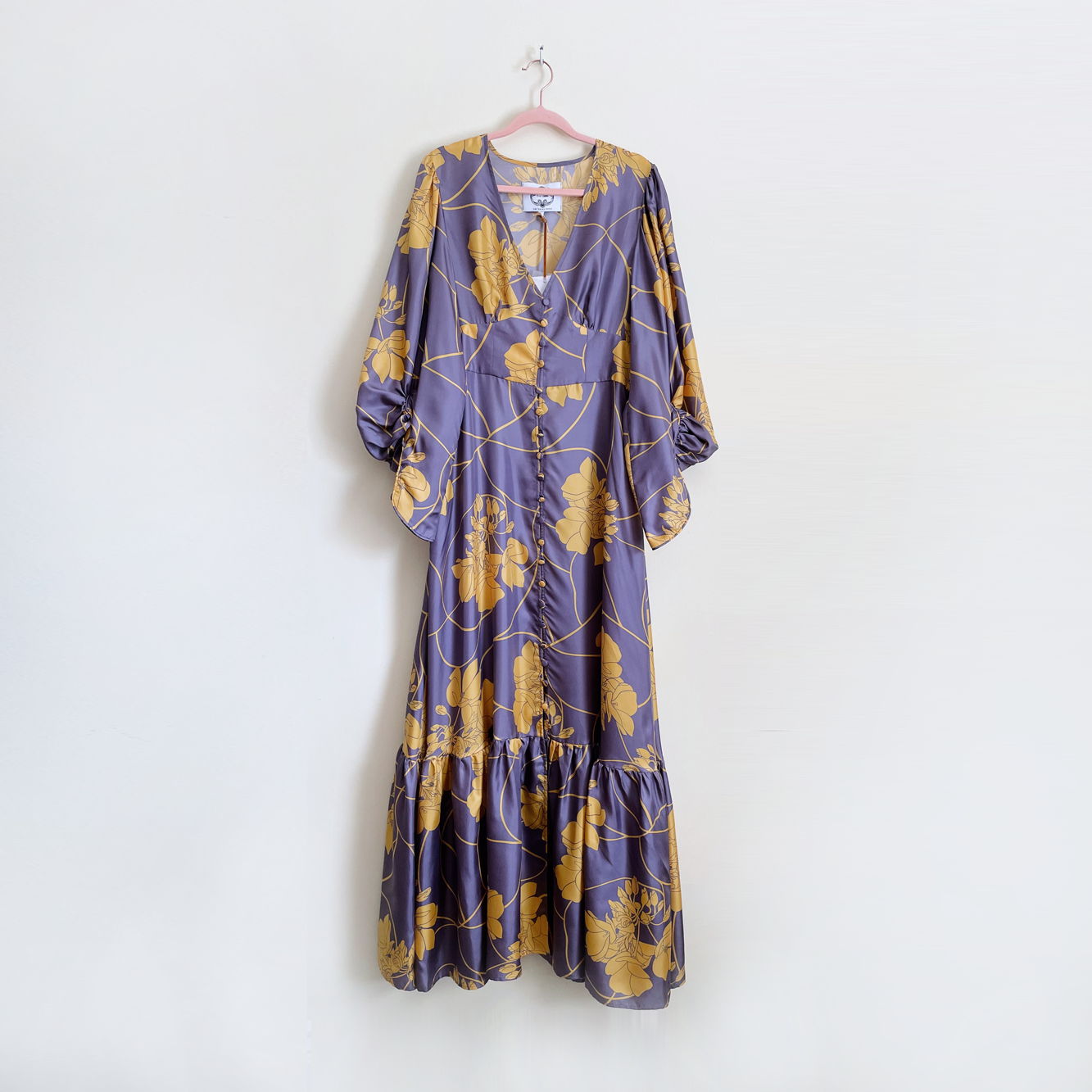 nwt evi grintela silk floral politness maxi dress - size large