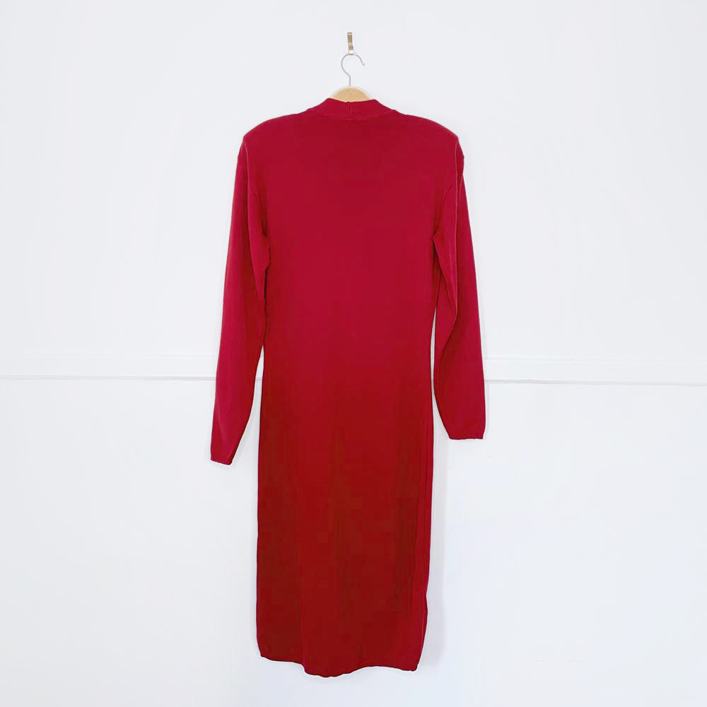 vintage 80s just for fun embellished fringe knit button maxi dress