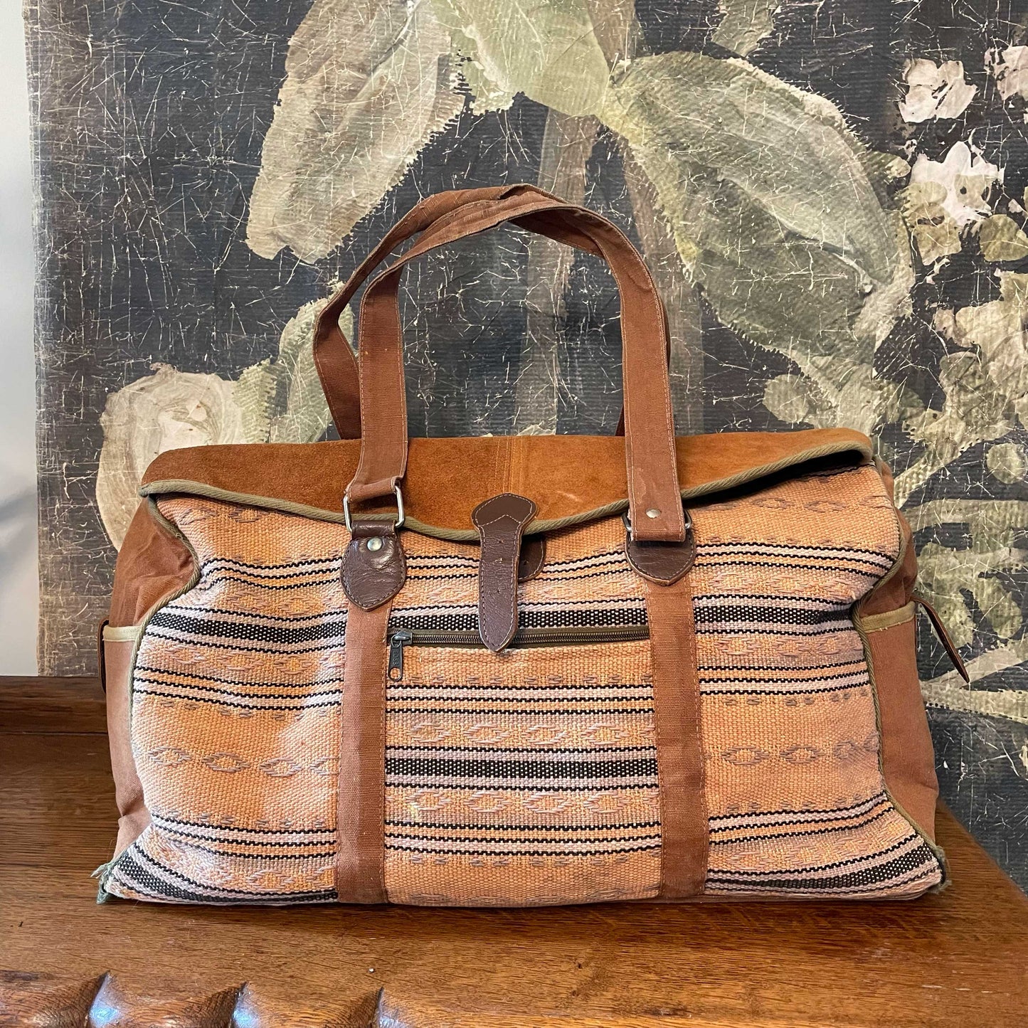 vintage woven kilim suede western duffle bag