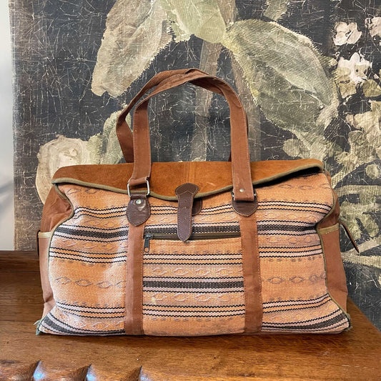 vintage woven kilim suede western duffle bag