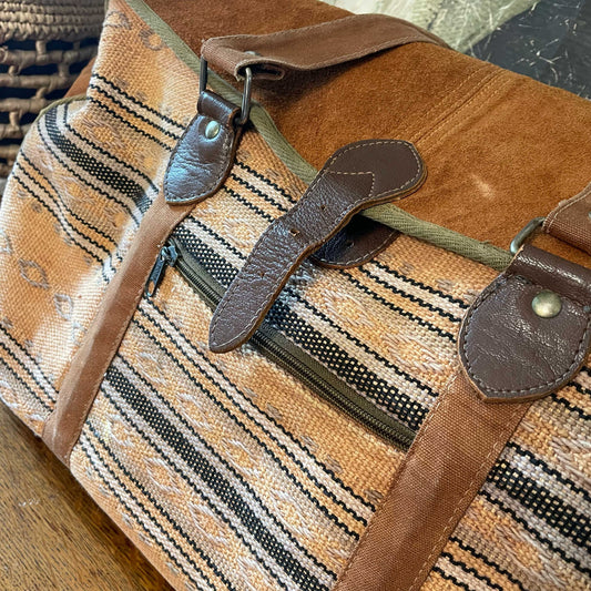 vintage woven kilim suede western duffle bag