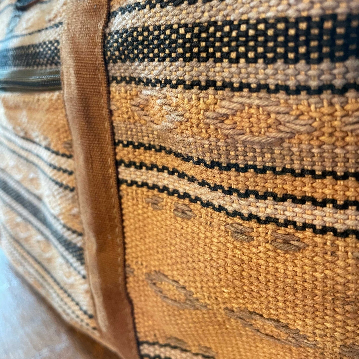 vintage woven kilim suede western duffle bag