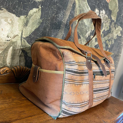 vintage woven kilim suede western duffle bag