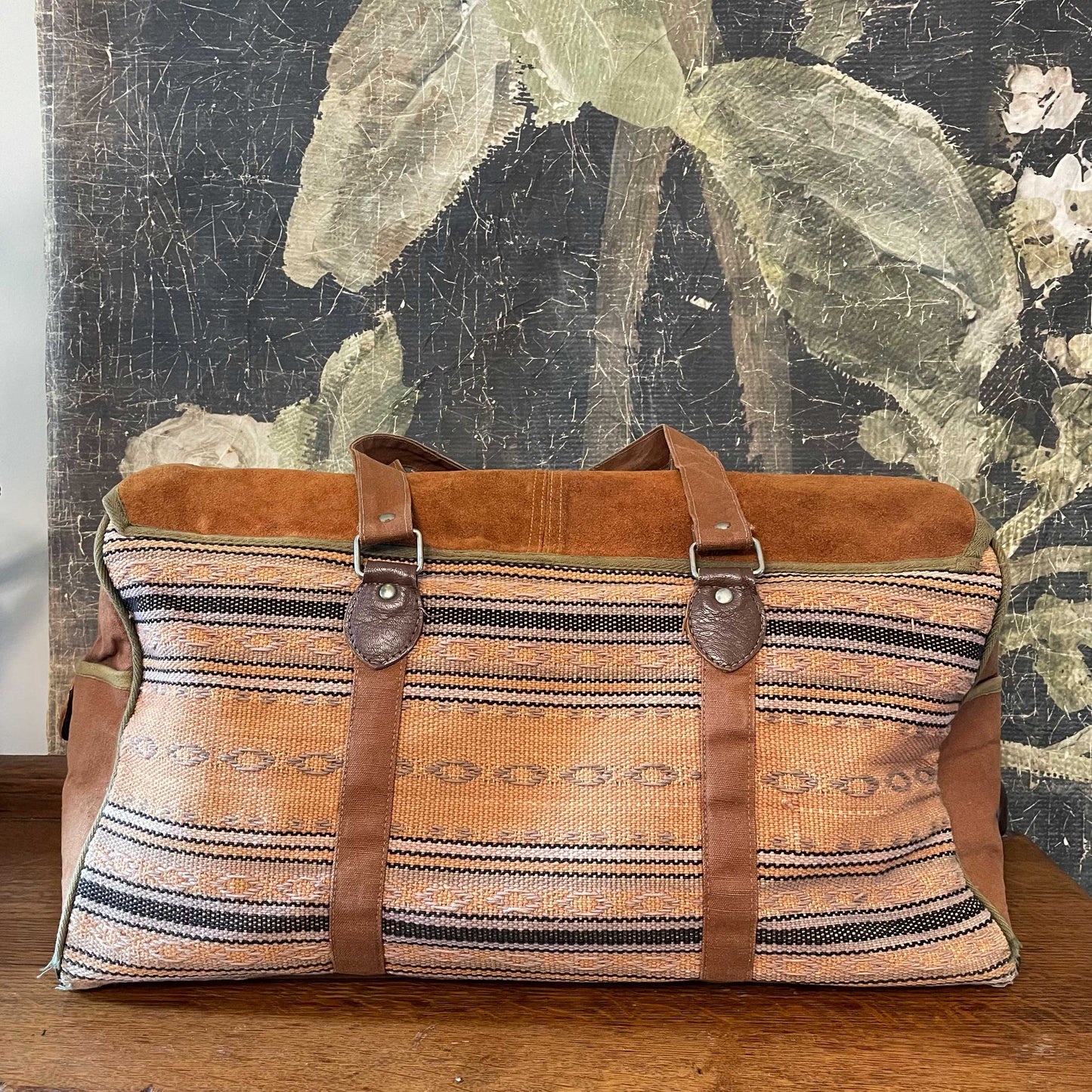 vintage woven kilim suede western duffle bag